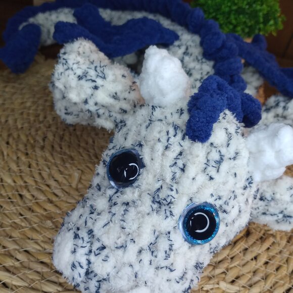 Blue Fleck Crochet Plushie Dragon.  Handmade by ME! - Picture 3 of 8